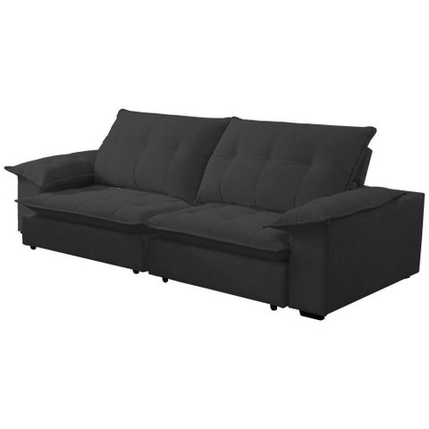 Sofá com Chaise Lisboa 4 Lugares Retrátil e Reclinável 240cm Grafite Lansof Brasil
