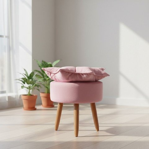 Puff Decorativo para Sala de Estar Pétala - Élpis Móveis - Veludo Rosa
