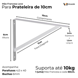 5x Suporte Cantoneira Mão Francesa Branca P/prateleira 10cm - 2
