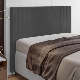 Cabeceira Cama Box Solteiro Ferrara 90cm Suede Cinza - Desk Design - 2