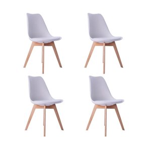 Kit 04 Cadeiras Leda Eames Jantar Cozinha com Assento Estofado Branco