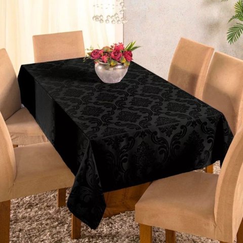 Toalha de Mesa Jantar 8 Lugares Jacquard 2,50x1,40m Preto