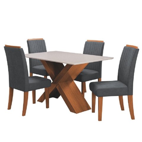Conjunto de Mesa Sala de Jantar Tampo com Vidro 1,36m 4 Cadeiras Grécia Dobuê