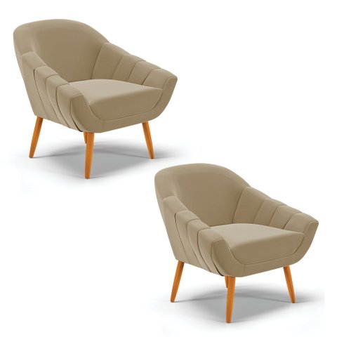 Kit 2 Poltronas Giovana Suede Marrom Rato Pés Palito Castanho - D'Rossi