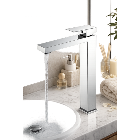 Torneira de Banheiro Monocomando Aço Inox Cromado Bica Alta