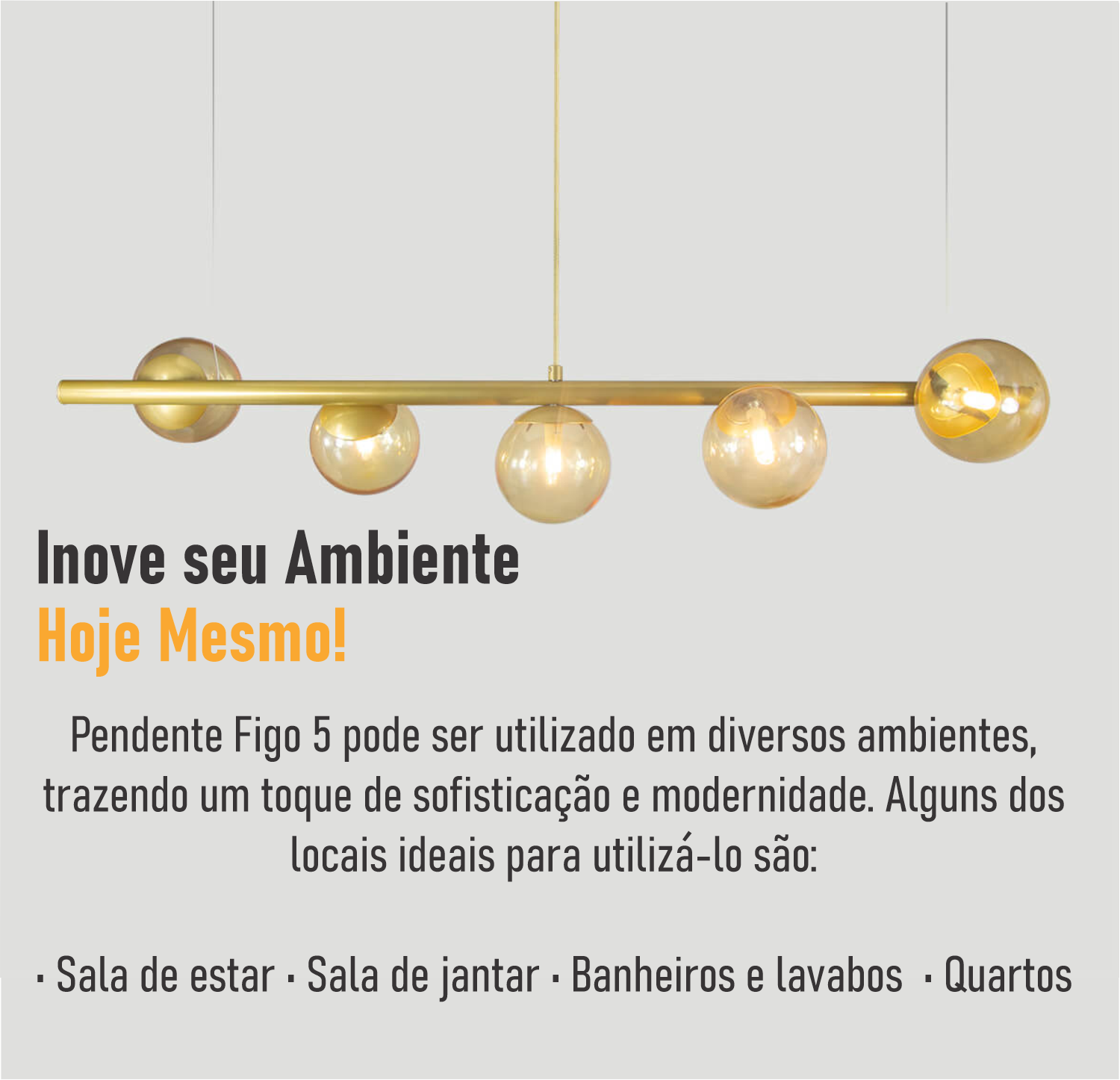 Lustre Pendente Figo Ouro - 5 Globos Esfera de Vidro Âmbar - 8