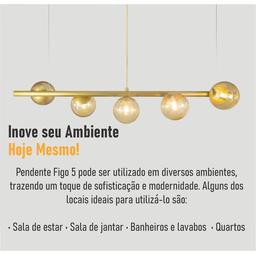 Lustre Pendente Figo Ouro - 5 Globos Esfera de Vidro Âmbar - 8