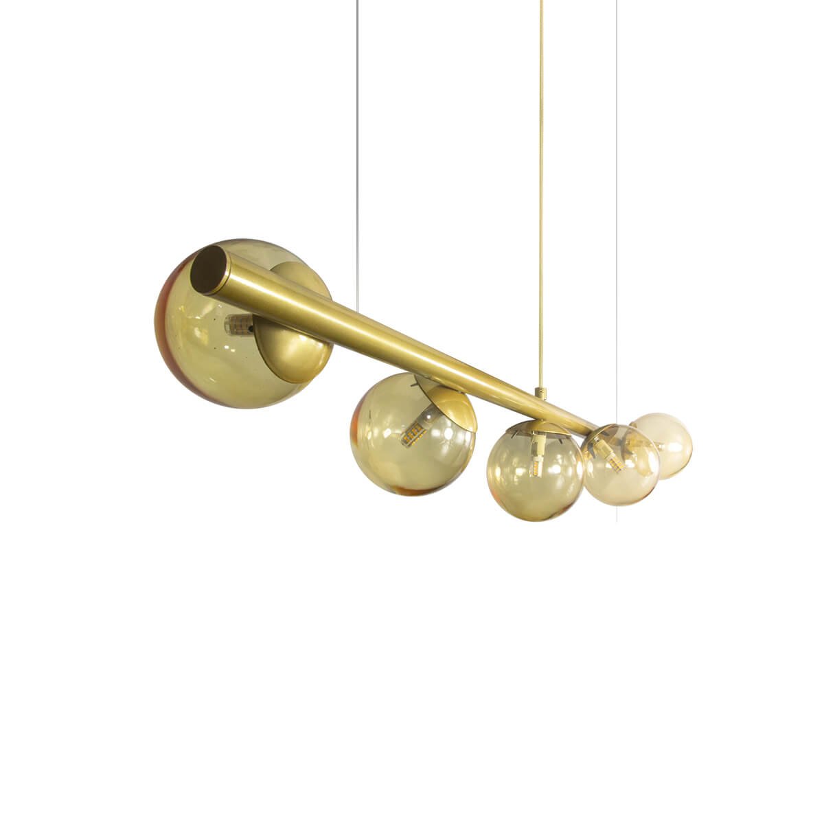 Lustre Pendente Figo Ouro - 5 Globos Esfera de Vidro Âmbar - 6