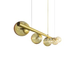 Lustre Pendente Figo Ouro - 5 Globos Esfera de Vidro Âmbar - 5