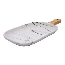 Travessa Porcelana Para Servir Carne Frutas Com Alca Bambu - 1