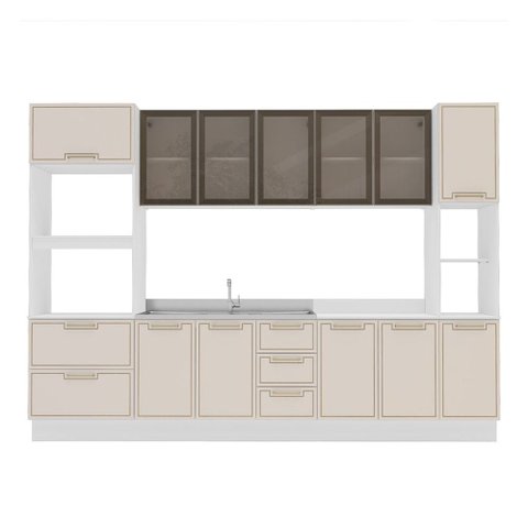 Cozinha Completa Amara 13 Portas 4 Gavetas com Vidro 40250776 Creme/branco - Politorno