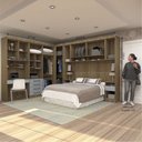 Ver imagem 3 de Quarto de Canto Casal com Guarda Roupas Cabeceira e Bancada Home Office Paris Luciane Móveis