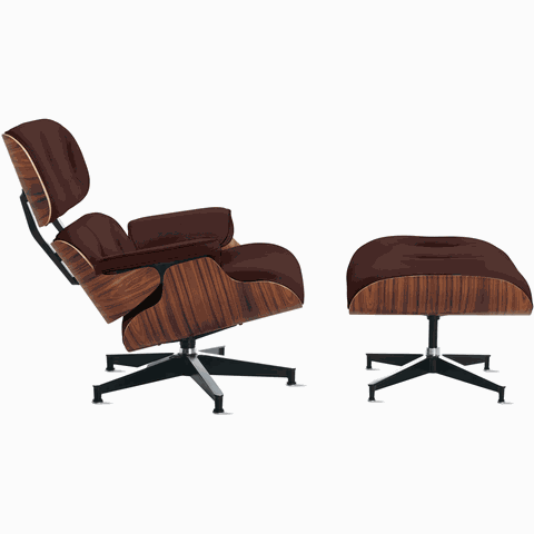 Poltrona Charles Eames com banqueta madeira Pau-ferro em couro legítimo Bordô