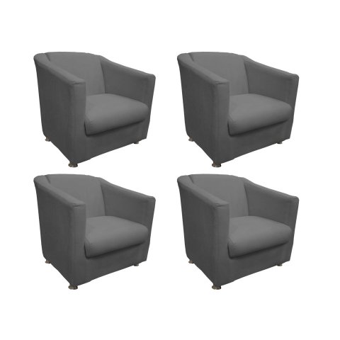 Kit 4 Poltronas Decorativa Biane Suede Cinza Pés Cromado Mz Decor