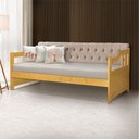 Ver imagem 1 de Sofá Cama Dublin Mona Estofado Capitonê Veludo Bege Madeira - Imbuia