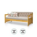 Ver imagem 3 de Sofá Cama Dublin Mona Estofado Capitonê Veludo Bege Madeira - Imbuia