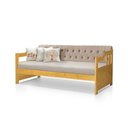 Ver imagem 5 de Sofá Cama Dublin Mona Estofado Capitonê Veludo Bege Madeira - Imbuia