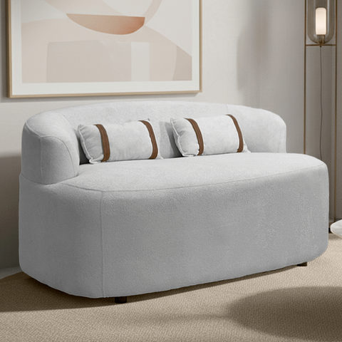 Banco Orgânico 2 Lugares Sofá Roma Sala Almofadas 140cm Bouclé:cinza Claro
