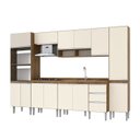 Ver imagem 2 de Cozinha Modulada Athena 6 Peças 2 Balcões 2 Armários Torre Quente e Paneleiro Bege/Itaúba/Off White