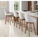 Ver imagem 2 de Banqueta com Encosto Bege e Almofada Linhas Coloridas