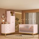 Ver imagem 1 de Quarto de Bebê com Berço Slim e Guarda Roupa com Cômoda Flora Rosa Qmovi