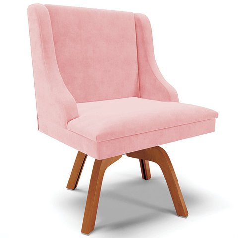 Cadeira Decorativa Sala de Jantar Base Giratória de Madeira Firenze Suede Rosa Bebê/Natural G19 - Gr