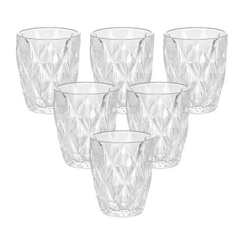 Jogo de Copos de Vidro Diamond Transparente 270ml 6 peças - Lyor