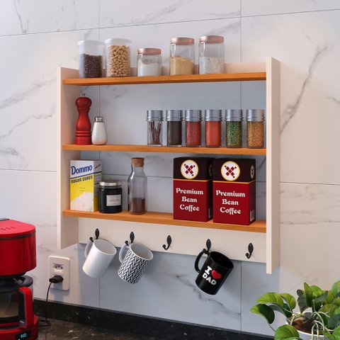 Armário Suspenso Suporte para Xícaras Cantinho do Café Organizador de Cozinha Amélia Off Cinamomo