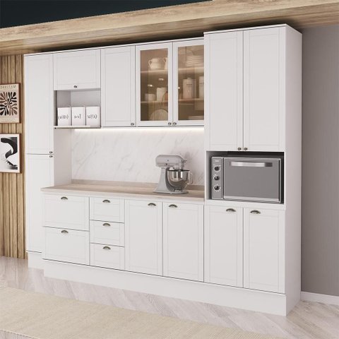 Cozinha Milla 12 Portas 5 Gavetas MDF 290cm Branca Móveis Carraro