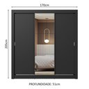 Ver mais imagens de Guarda-roupa Casal 3 Portas de Correr com Espelho Preto Nobre Madesa Preto