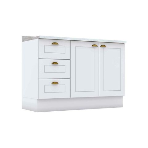 Módulo Cozinha Henn Americana Balcão P/ Pia C/ Tampo C/ 2 Portas e 3 Gavetas 120cm Branco-henn