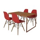 Ver imagem 2 de Mesa Industrial Base Ferro Cobre 137x90 Tampo Canela 4 Cadeiras Eiffel Madeira Assento Vermelho