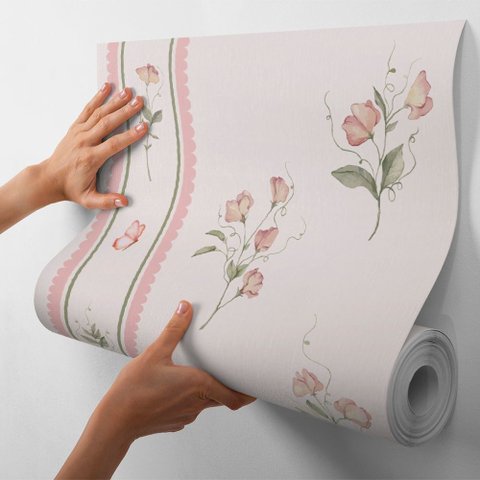 Kit 10 Metros - Papel de Parede Adesivo Floral Vertical Decoração para Quartos
