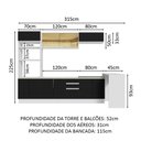Ver imagem 4 de Armário de Cozinha Completa 315cm Branco/Preto Glamy Madesa 01