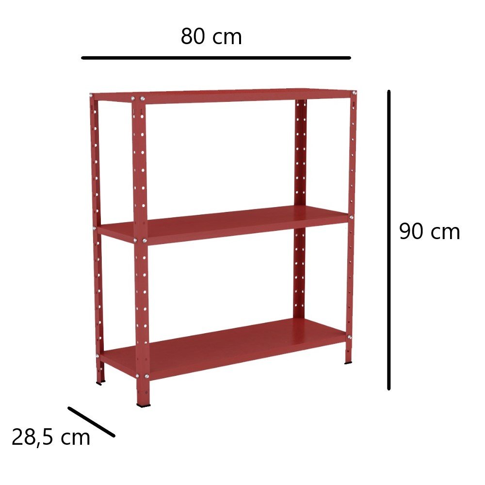 Estante Aço 3 Prateleiras Livros Cozinha Quarto Eaf007 Vermelho - 3