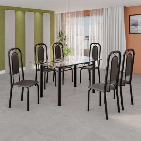 Conjunto de Mesa Tubular com 6 Cadeiras Lara Preto