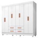 Ver imagem 2 de Guarda Roupa Casal Porto 8 Portas com Cômoda 4 Gavetas 2 Portas e Armário Multiuso Lite Branco Brilh