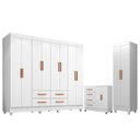 Ver imagem 1 de Guarda Roupa Casal Porto 8 Portas com Cômoda 4 Gavetas 2 Portas e Armário Multiuso Lite Branco Brilh
