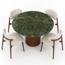 Ver imagem 3 de Mesa de Jantar 150 Cm Tampo Mármore Verde Vitória Régia e Base Cilíndrica Nogueira