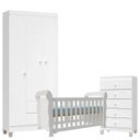 Ver imagem 1 de Quarto de Bebê 3 Portas com Gaveteiro Ternura Baby e Berço Lara Branco Brilho - Incorplac