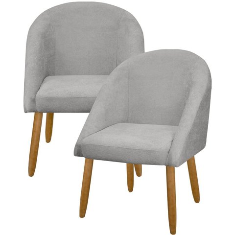 Kit 2 Banqueta Poltrona Lua Bouclê Ideal para Sala Penteadeira ou Salão:cinza Claro