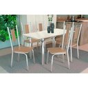 Ver imagem 1 de Conjunto: Mesa Sala Jantar Elba Tampo Madeirado C/ Vidro 120cm e 6 Cadeiras Florença Cromada/off