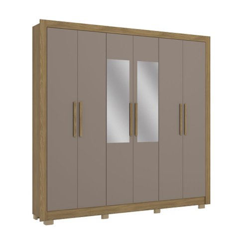 Guarda Roupa Casal 6 Portas com Pés e Espelhos 232cm Cb01m569 Kappesberg - Nogueira/fendi
