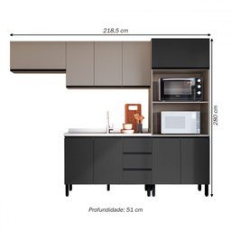 Cozinha Compacta Mogno 9 Portas 3 Gavetas Fumê/grafite - Quiditá Móveis - 4