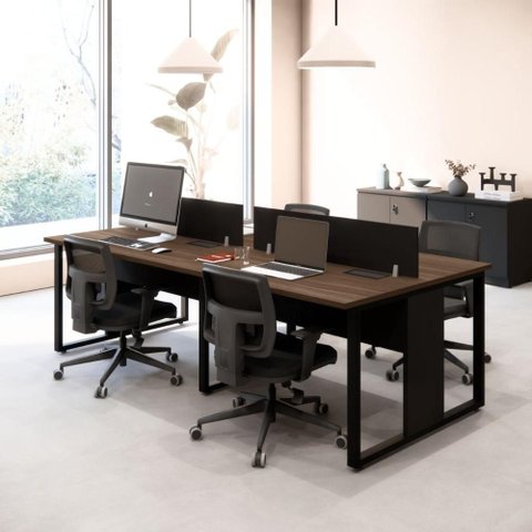 Mesa de Trabalho Plataforma 4 Lugares 2,40 m X 1,20 m Design Industrial com Caixas de Tomadas e