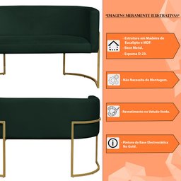 Namoradeira 2 Lugares Decorativa Luana Base Gold Veludo Verde - Montanaris Decor Md Montanaris Decor - 5