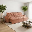 Ver imagem 1 de Sofá Retrátil Sunset Confort 210m Suede Estrutura Reforçada e Sistema Reclinável Milão Laranja