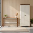 Ver imagem 1 de Conjunto 2 Peças Escrivaninha 120cm e Armário Multiuso Madeira Maciça Ananda CabeCasa MadeiraOriginals Off White Mel Branco