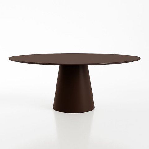 Mesa de Jantar Cone Oval 137x90 Cm Laca Marrom Cacau com Vidro