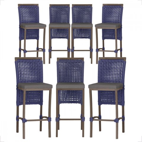 7 Banqueta em Alumínio Roma Marrom Corda Náutica Tecido 11